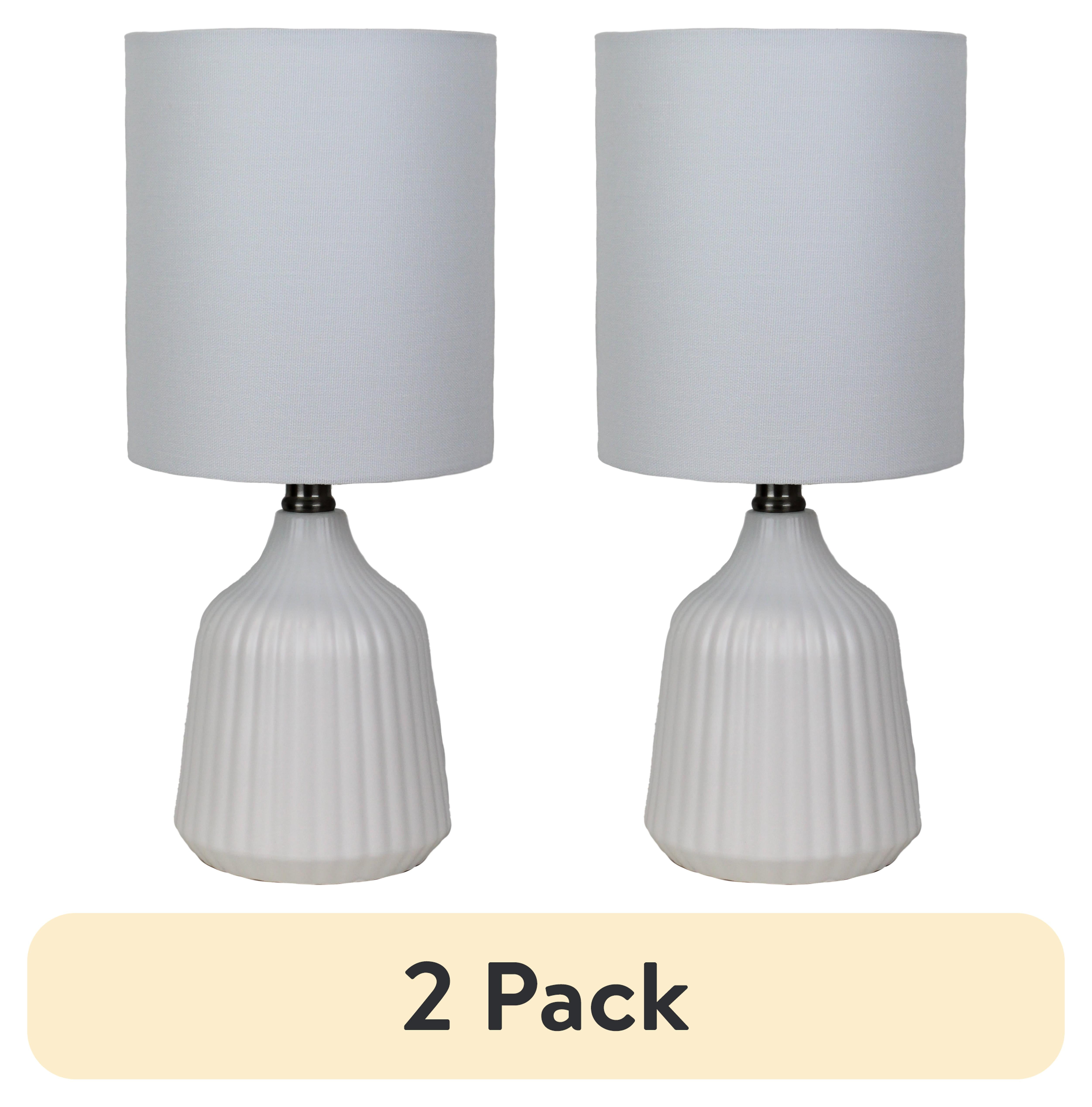 (2 pack) Mainstays Warm White Ribbed Ceramic Table Lamp, 16"H