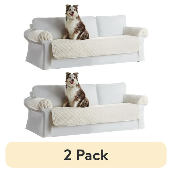 (2 pack) Mainstays Waterproof Sherpa Fabric Sofa Furniture Cover, 3-Piece, Cream White