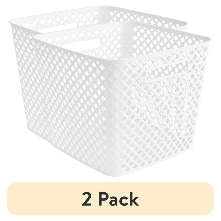 2 pack) Mainstays Cube Decorative Plastic Storage Basket, Arctic