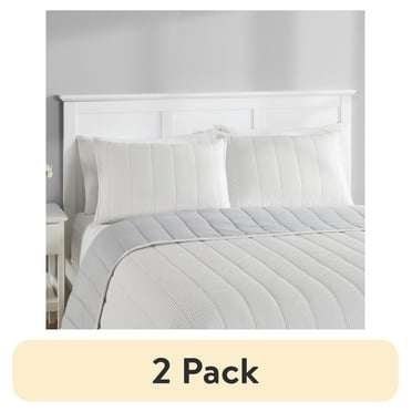 (2 pack) Mainstays Solid Textured Corduroy Quilted Pillow Sham, White, King, 2 Pack, All Ages