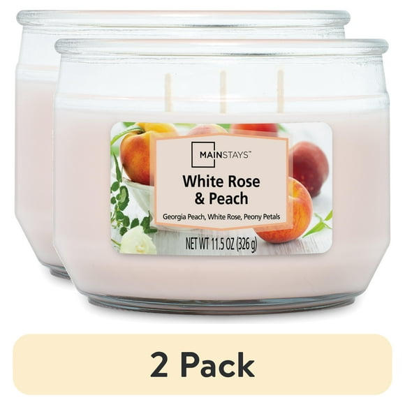 (2 pack) Mainstays White Rose & Peach 3 Wick Candle, 11.5 oz