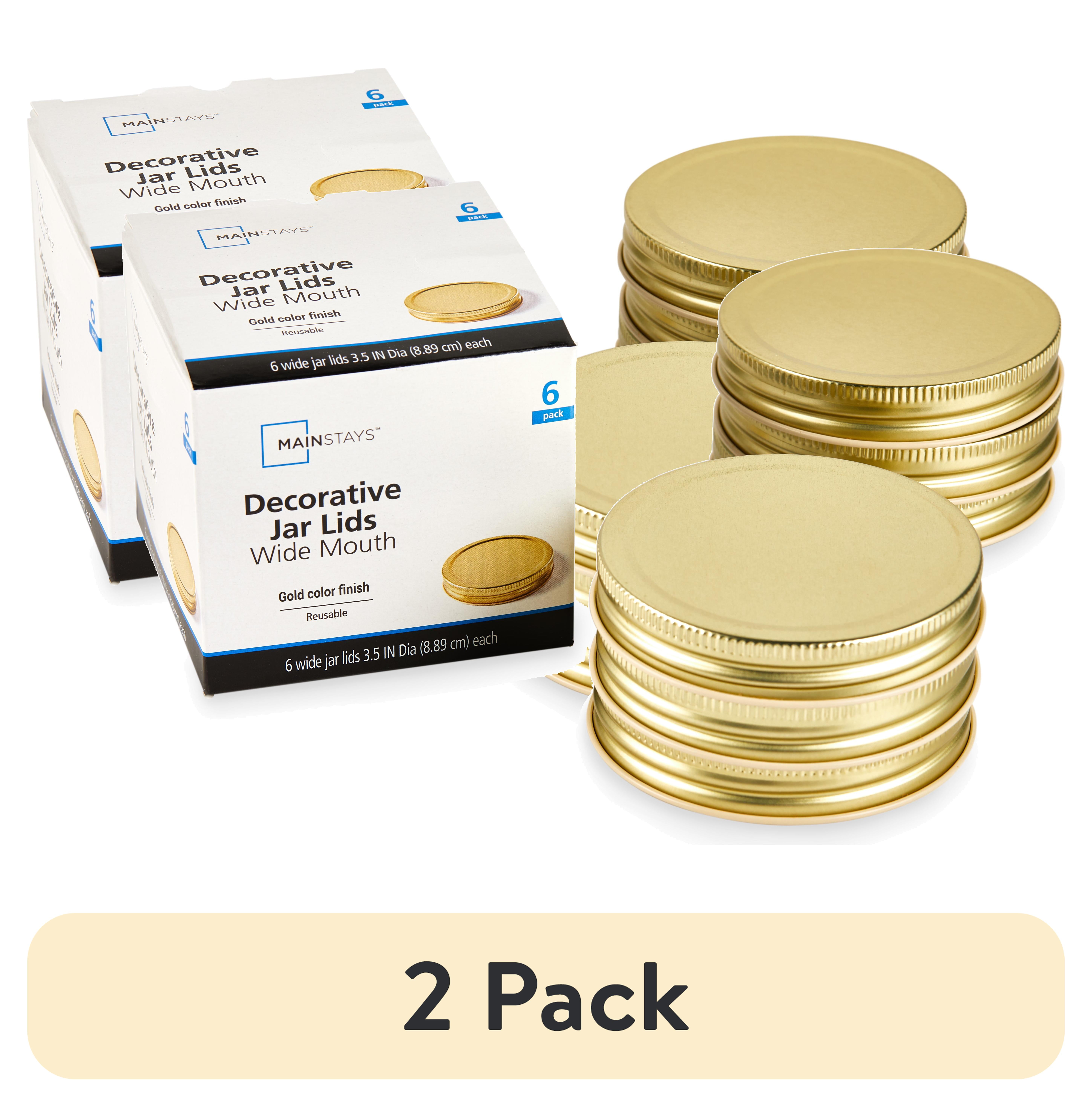 (2 pack) Mainstays 6-Pack Metal Mason Jar Lids - Wide Mouth, One-Piece Reusable Canning Jar Lids with Screw-Top for Pantry Storage and Crafts, Fits All Brands Wide Mouth Mason Jars