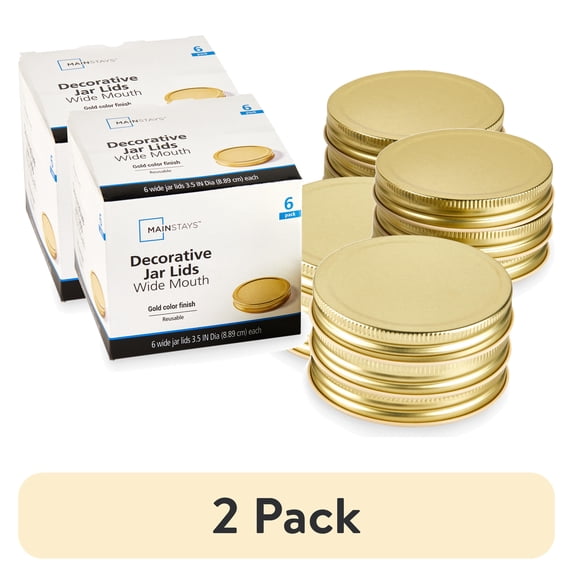 (2 pack) Mainstays 6-Pack Metal Mason Jar Lids - Wide Mouth, One-Piece Reusable Canning Jar Lids with Screw-Top for Pantry Storage and Crafts, Fits All Brands Wide Mouth Mason Jars