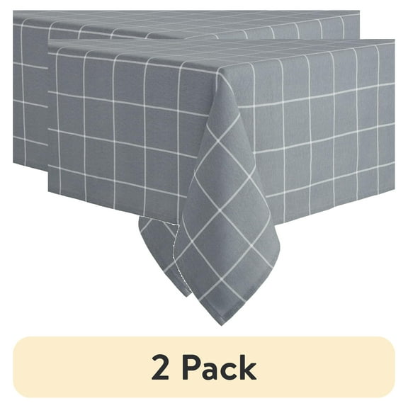 (2 pack) Mainstays Windowpane Fabric Tablecloth, Grey, 60"W x 84"L Rectangle