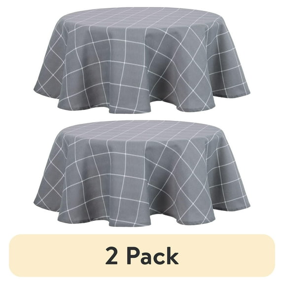 (2 pack) Mainstays Windowpane Fabric Tablecloth, Grey, 70" Round