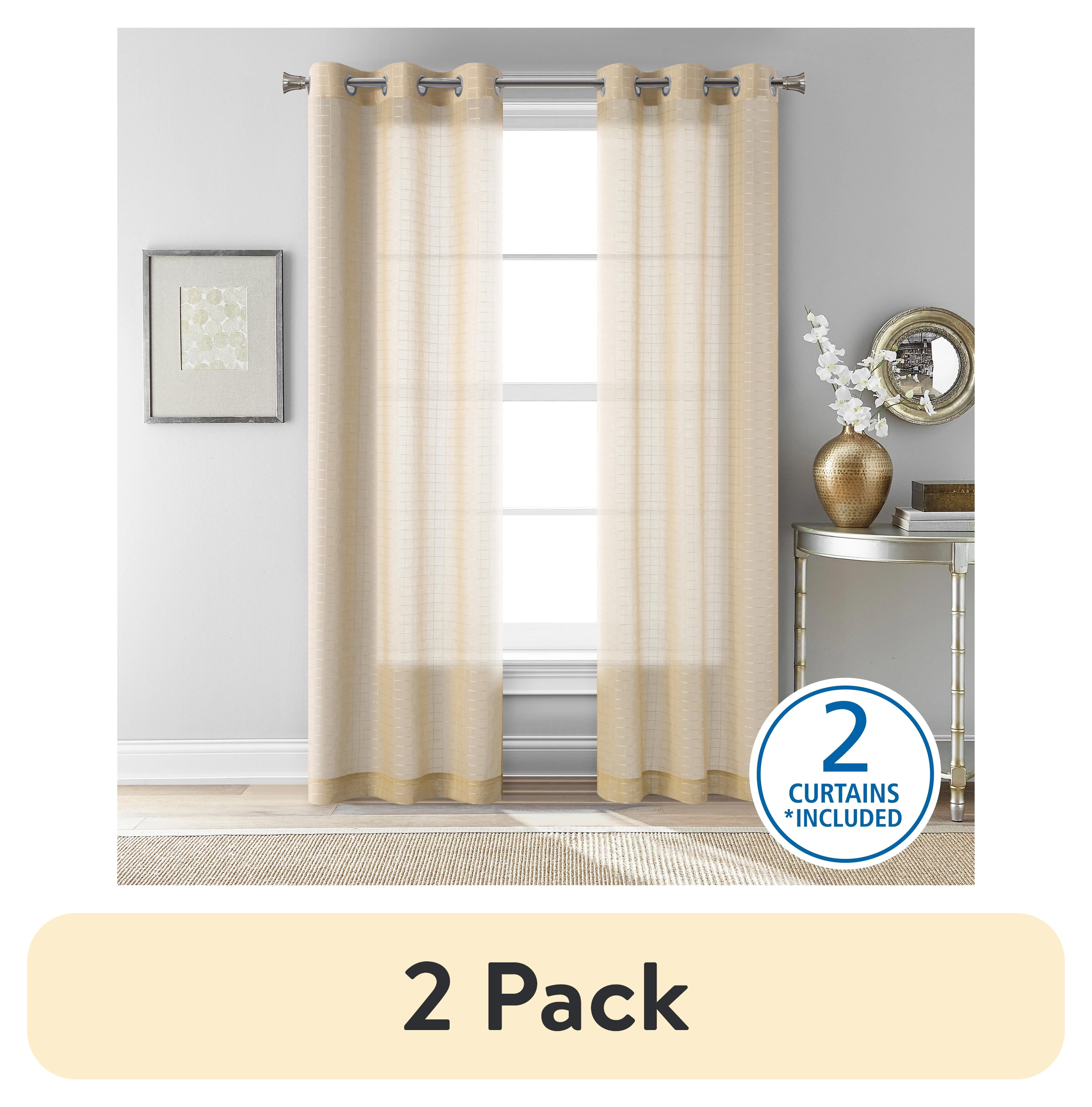 (2 pack) Mainstays Windowpane Sheer Curtain Panel Pair, Set of 2, Papyrus Beige, 38" W x 84" L