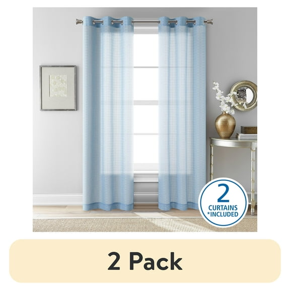 (2 pack) Mainstays Windowpane Sheer Curtain Panel Pair, Set of 2, Placid Blue, 38"W x 84"L