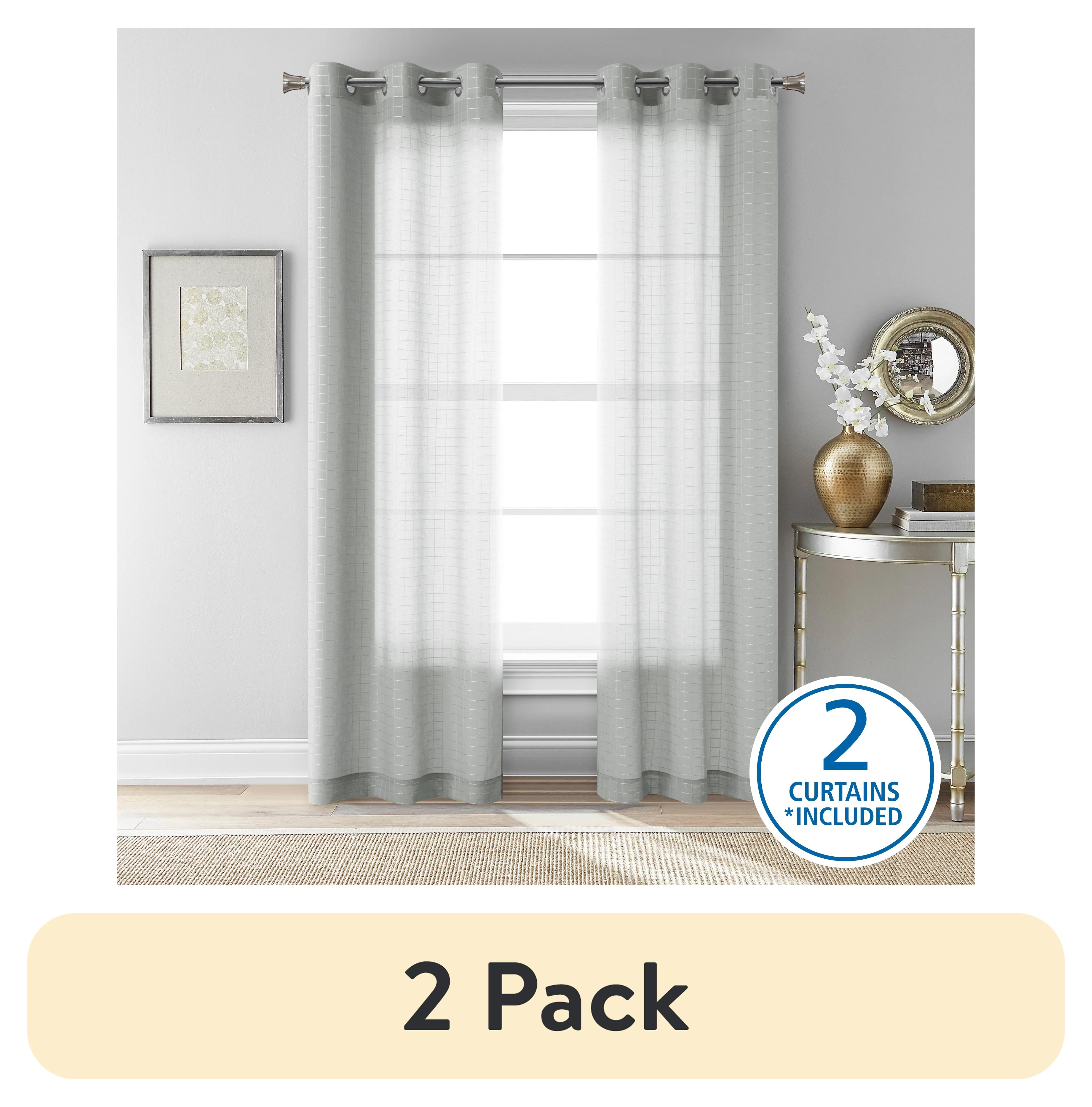 (2 pack) Mainstays Windowpane Sheer Curtain Panel Pair, Set of 2, Soft Silver, 38" W x 84" L