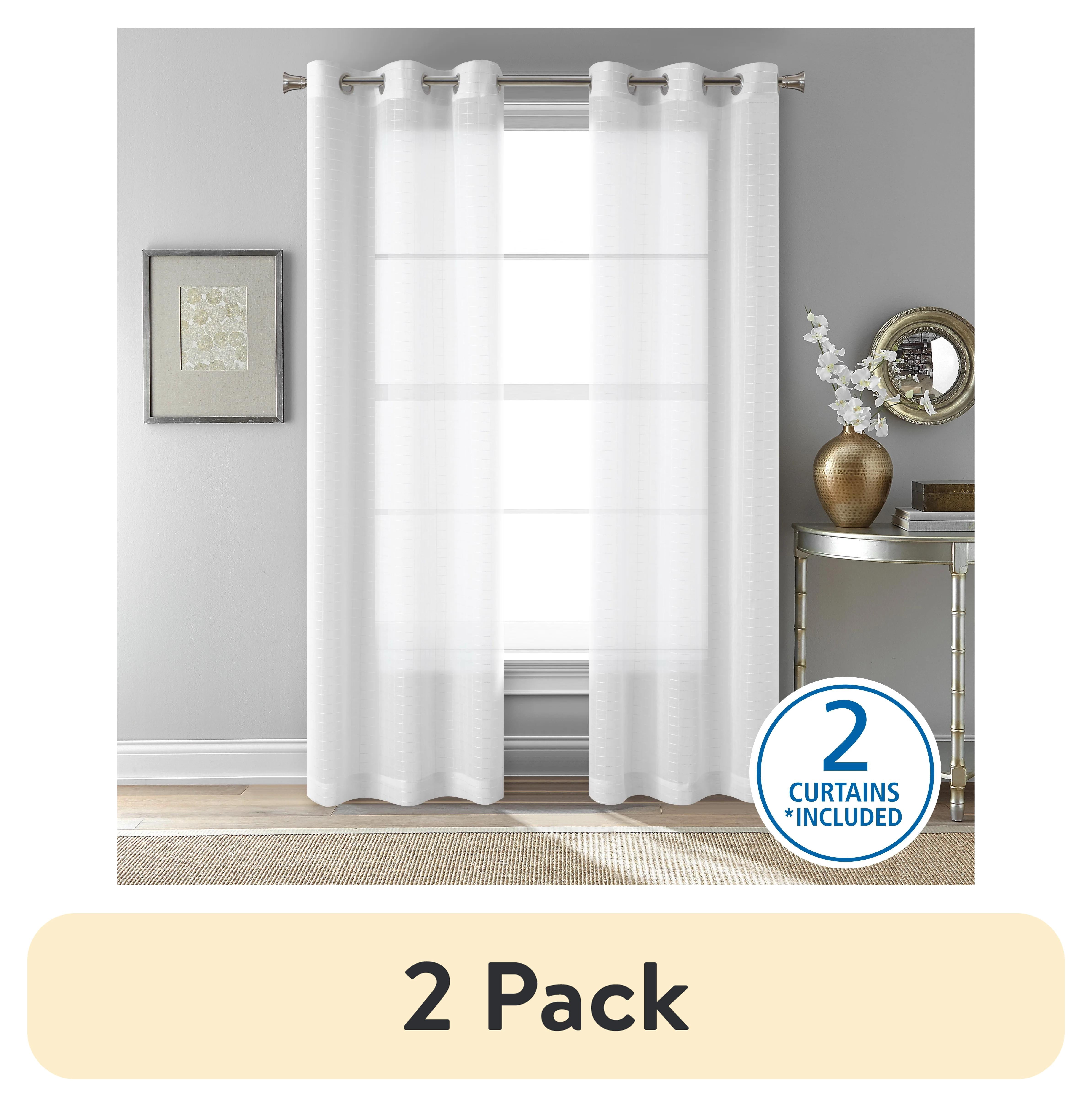 (2 pack) Mainstays Windowpane Sheer Curtain Panel Pair, Set of 2, White, 38" W x 84" L