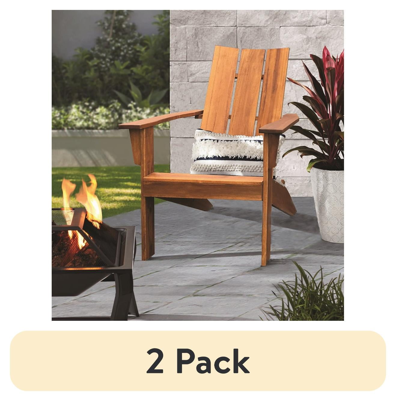 (2 pack) Mainstays Wood Outdoor Modern Adirondack Chair, Natural Color