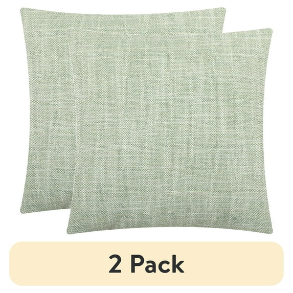 (2 pack) Mainstays Woven Slub Throw Pillow, Square, 1 per pack, 18"x18", Green