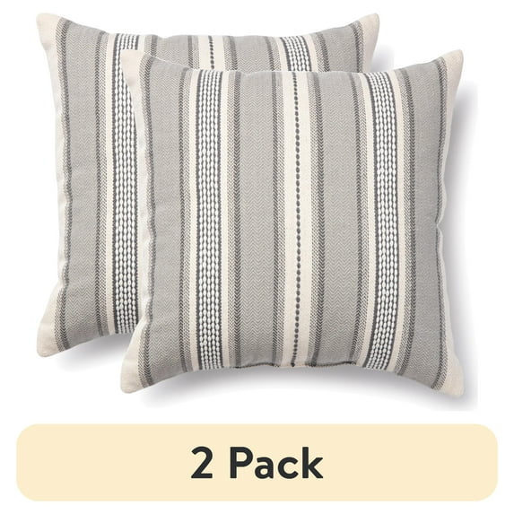 (2 pack) Mainstays Woven Stripe Decorative Pillow, 18" x 18", Gray, 1 per Pack