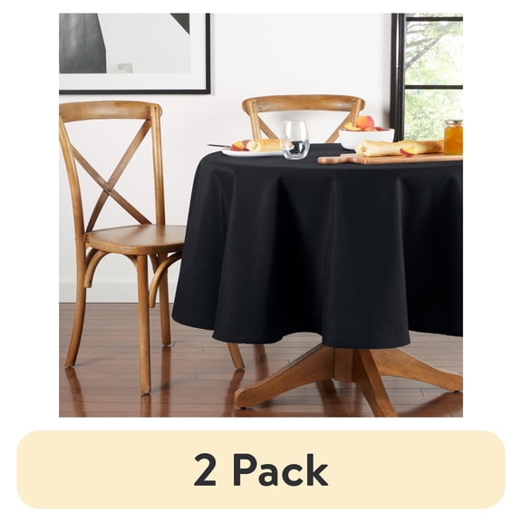 (2 pack) Mainstays Yale Fabric Tablecloth, Black, 70" Round