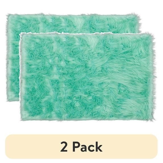 (2 pack) Mainstays Zone Glam Faux Fur Green Solid Print Area Rug, 30" x 46"