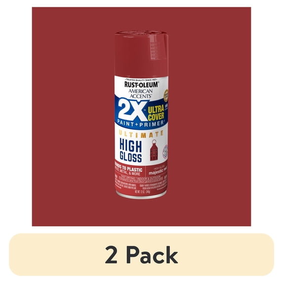 (2 pack) Majestic Red, Rust-Oleum American Accents 2X Ultra High Gloss Spray Paint-371767, 12 oz