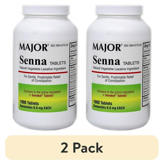 (2 pack) Major Senna (Senokot) Laxative Tablets 8.6 mg. 1000/Btl.