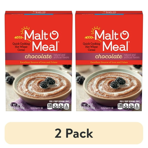 (2 pack) Malt-O-Meal Chocolate Quick Cooking Hot Wheat Cereal, Shelf-Stable, Kosher, Hearty, 28 oz. Box