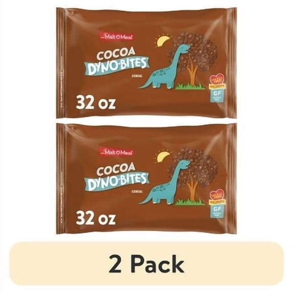(2 pack) Malt-O-Meal Cocoa Dyno Bites, Gluten Free Breakfast Cereal, Crunchy 32 oz Resealable Cereal Bag