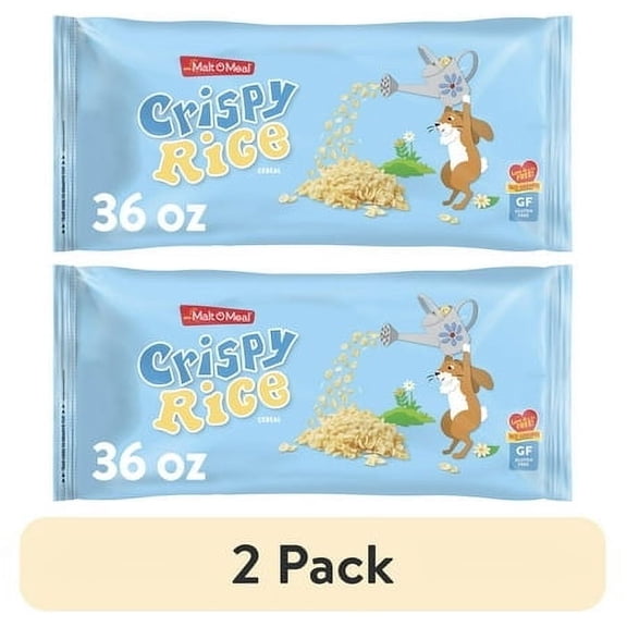 (2 pack) Malt-O-Meal Crispy Rice Gluten Free Breakfast Cereal, Bulk Family Size, 36 oz Bag