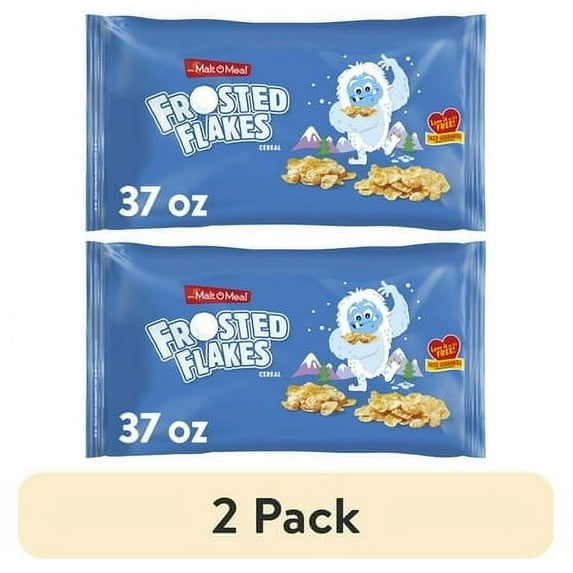 (2 pack) Malt-O-Meal Frosted Flakes Cereal, Family Size, Crunchy 37 oz Resealable Bag
