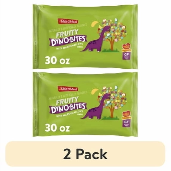 (2 pack) Malt-O-Meal Fruity Dyno Bites with Marshmallows, Gluten Free Cereal, Crunchy 30 oz Resealable Bag