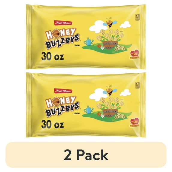 (2 pack) Malt-O-Meal Honey Buzzers Breakfast Cereal, Super Sized Honey Cereal, Crunchy 30 oz Resealable Bag