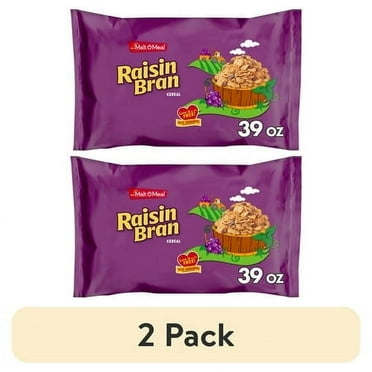 (2 pack) Malt-O-Meal Raisin Bran Cereal, Crunchy Family Size Breakfast Cereal, Crunchy39 oz Resealable Bag