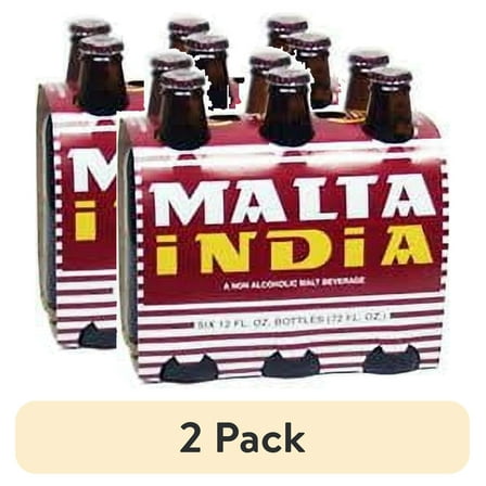(2 pack) Malta India Malt Beverage, 6 Pack 12 fl oz Glass Bottle, Allergens Not Contained