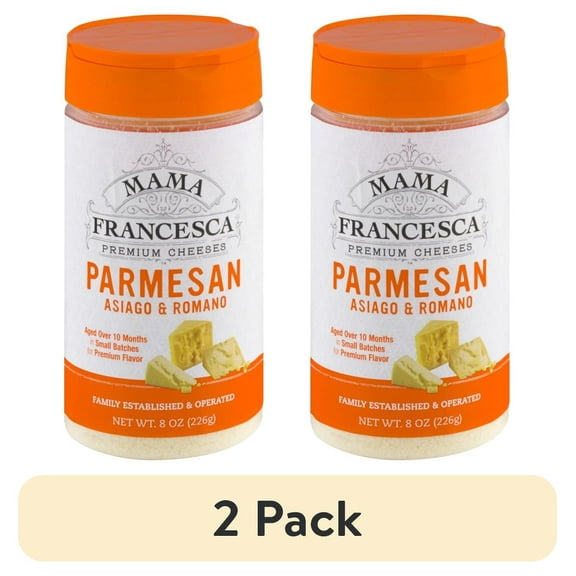 (2 pack) Mama Francesca Parmesan, Asiago & Romano Grated Cheese, 8 oz Shaker