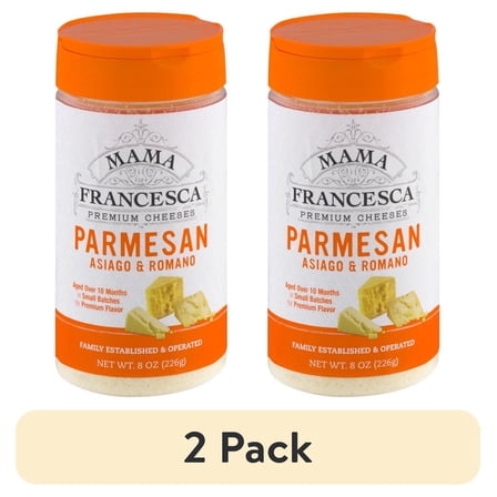 (2 pack) Mama Francesca Parmesan, Asiago & Romano Grated Cheese, 8 oz Shaker