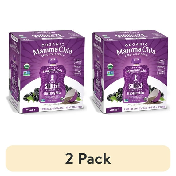 (2 pack) Mamma Chia Blackberry Bliss Organic Chia Squeeze Pouch, 4 count