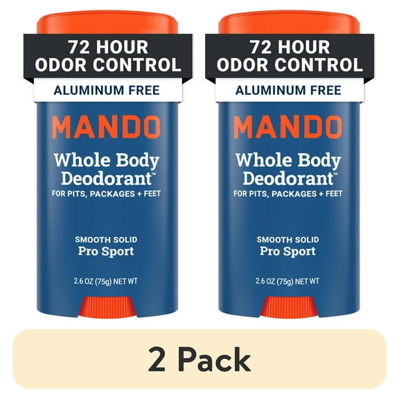 (2 pack) Mando Whole Body Deodorant - Men’s Aluminum-Free Smooth Solid Stick Deodorant - Pro Sport - 2.65oz