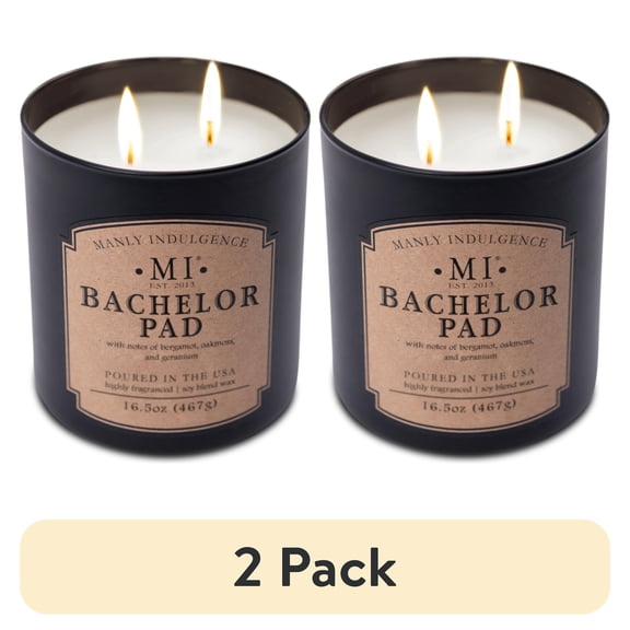 (2 pack) Manly Indulgence Classic+ Bachelor Pad Scented Jar Candle, 2 Wick, 16.5 oz, 60h Burn, Fresh