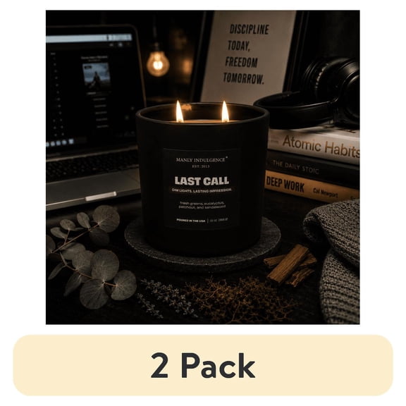 (2 pack) Manly Indulgence Off Script Last Call Scented Jar Candle, 2-Wick, 13 oz , 40h Burn, Woody & Earthy