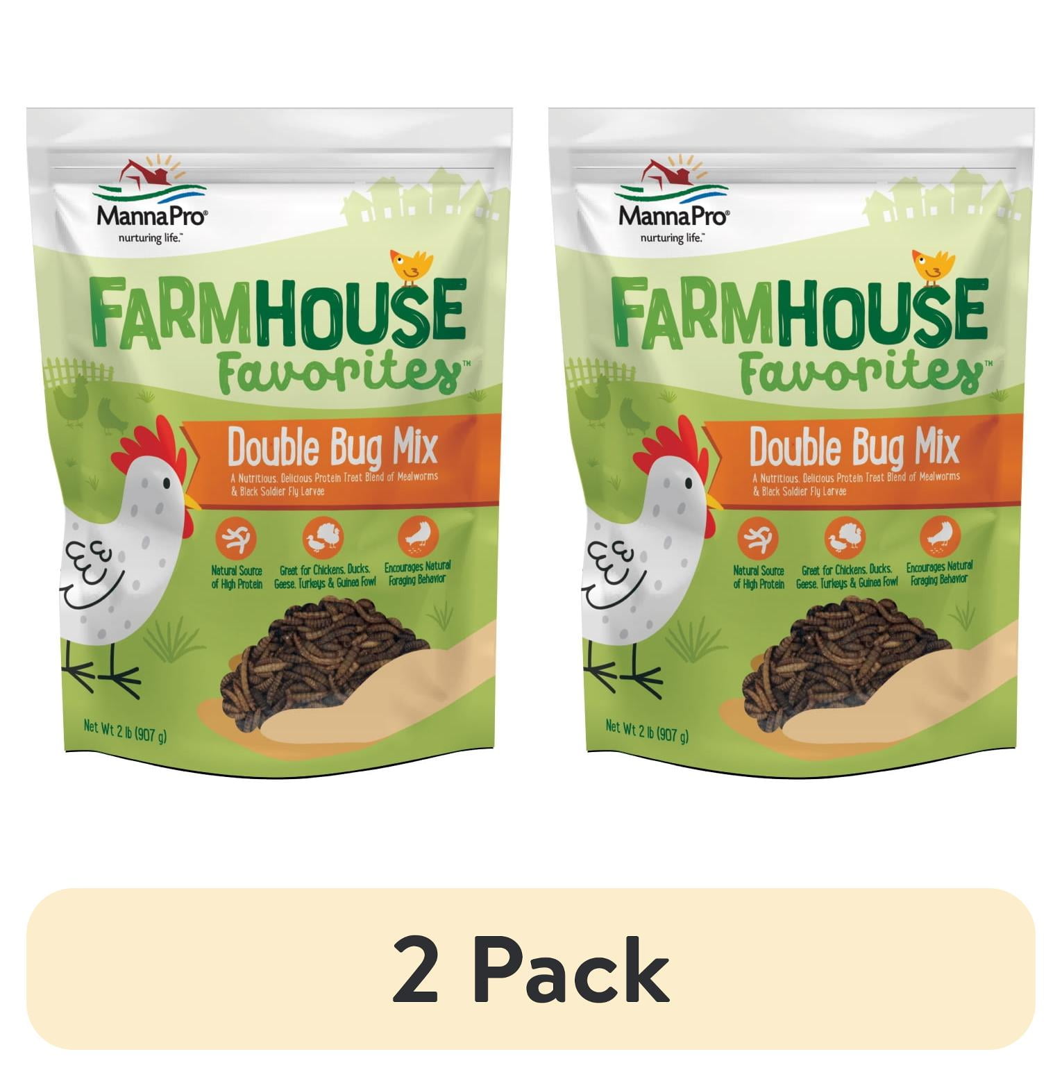 (2 pack) Manna Pro Farmhouse Favorites Chicken Treats - Double Bug Mix - 1 Bag - 2lb