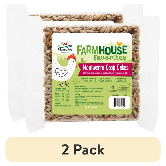(2 pack) Manna Pro Farmhouse Favorites Mealworm Coop Cakes for Chickens, Ducks and Geese - 3pk