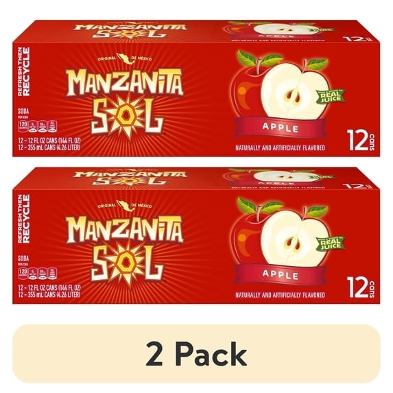 2 pack) Manzanita Sol Apple Flavored Soda Pop, 12 oz, 12 pack Cans