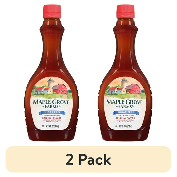 (2 pack) Maple Grove Farms Sugar Free Maple Flavor Syrup, Low Calorie Syrup, Gluten-Free, 24 fl oz Bottle