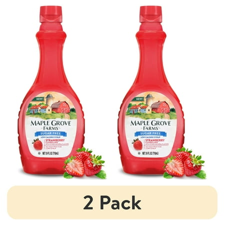 (2 pack) Maple Grove Farms Sugar Free Strawberry Syrup, Low Calorie Syrup, 24 fl oz Bottle