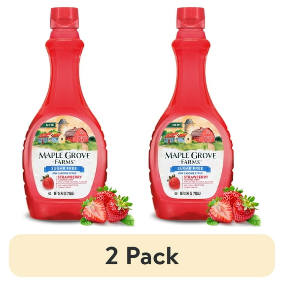 (2 pack) Maple Grove Farms Sugar Free Strawberry Syrup, Low Calorie Syrup, 24 fl oz Bottle