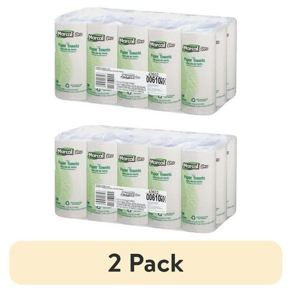 (2 pack) Marcal PRO 100% Premium Recycled Perforated Kitchen Roll Towels, 11 x 9, White, 70/Roll, 15 Rolls/Carton -MRC610