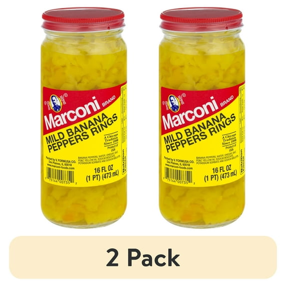 (2 pack) Marconi Mild Banana Pepper Rings, Shelf-Stable, 16 fl oz Jar