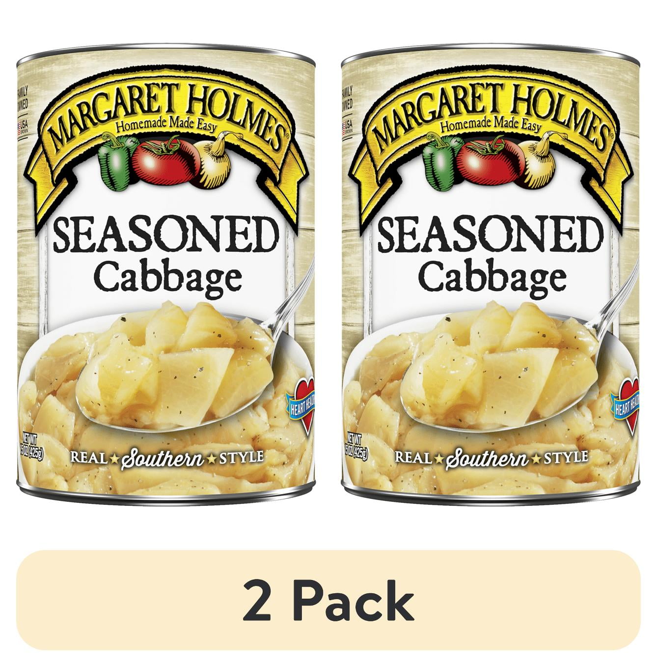 2 pack) Margaret Holmes Seasoned Cabbage, Canned Vegetables, 15 oz