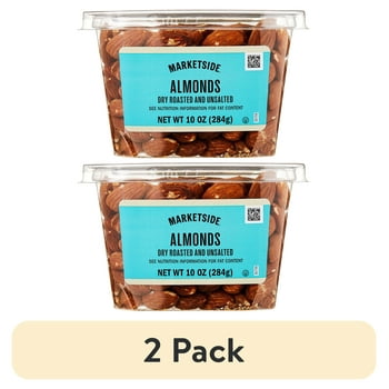 (2 pack) Marketside Dry Roasted and Unsalted Almonds, 10 oz Tub