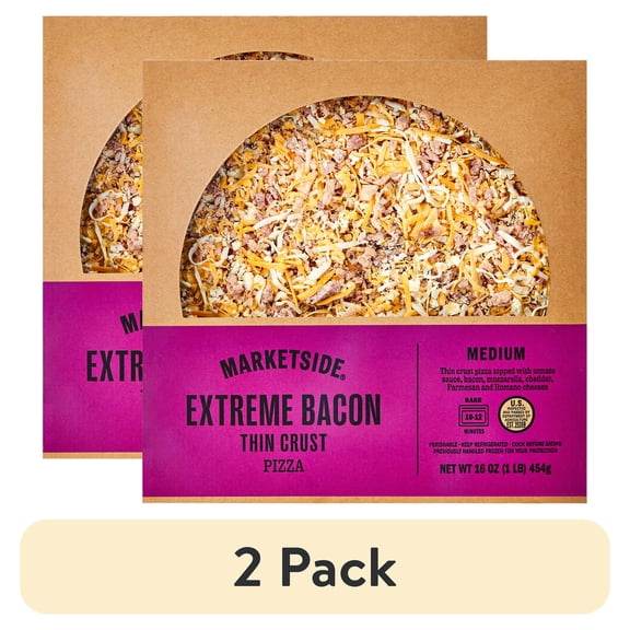 (2 pack) Marketside Extreme Bacon Pizza, Thin Crust, Medium, 16 oz (Fresh)