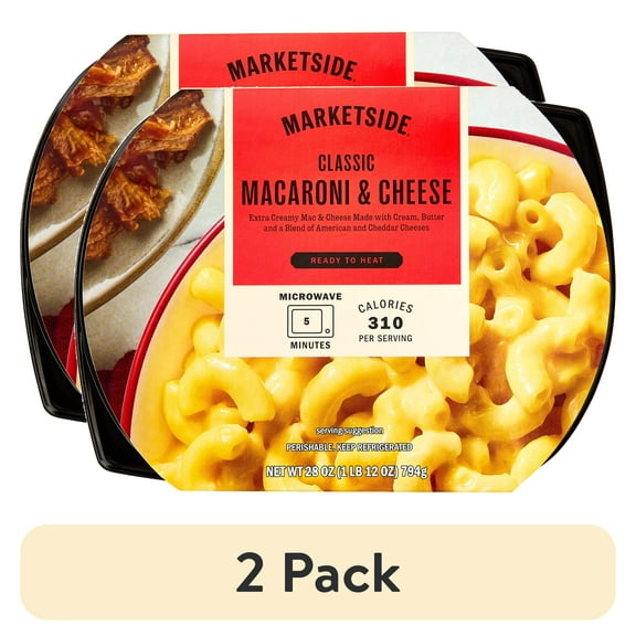(2 pack) Marketside Ready to Heat Classic Macaroni & Cheese, Family Size Tray, 28 oz (Refrigerated)