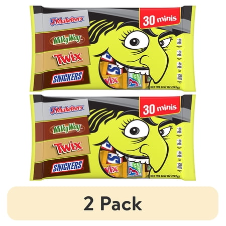 (2 pack) Mars Mixed Snickers, Twix, Milky Way & 3 Musketeers Minis Halloween Candy, 30 Ct, 8.57 oz Bag