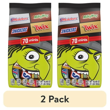 (2 pack) Mars Mixed Snickers, Twix, Milky Way & 3 Musketeers Minis Halloween Candy Assortment, 70 Ct Bulk Bag