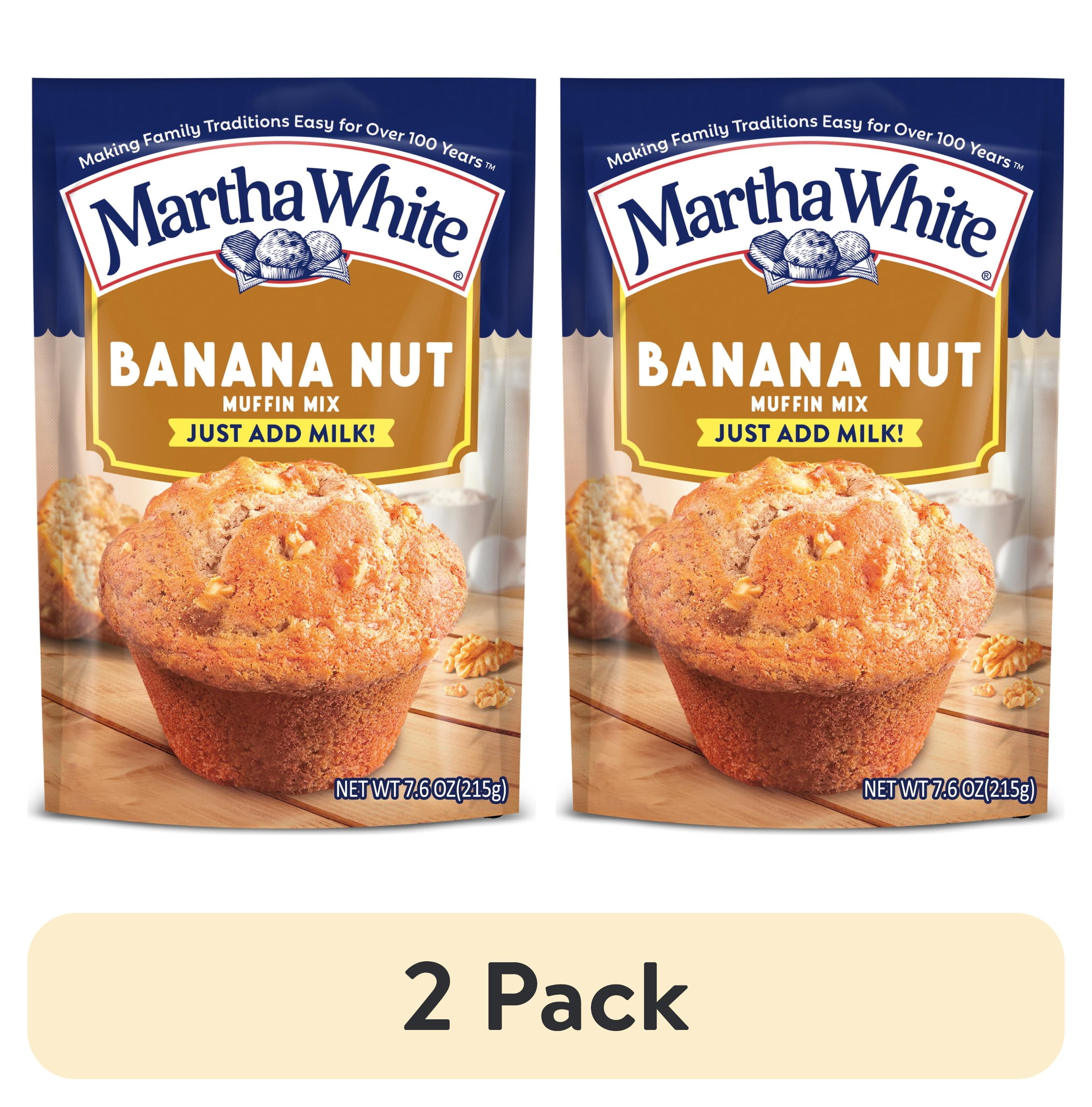 (2 pack) Martha White Banana Nut Muffin Mix, 7.6 oz Bag