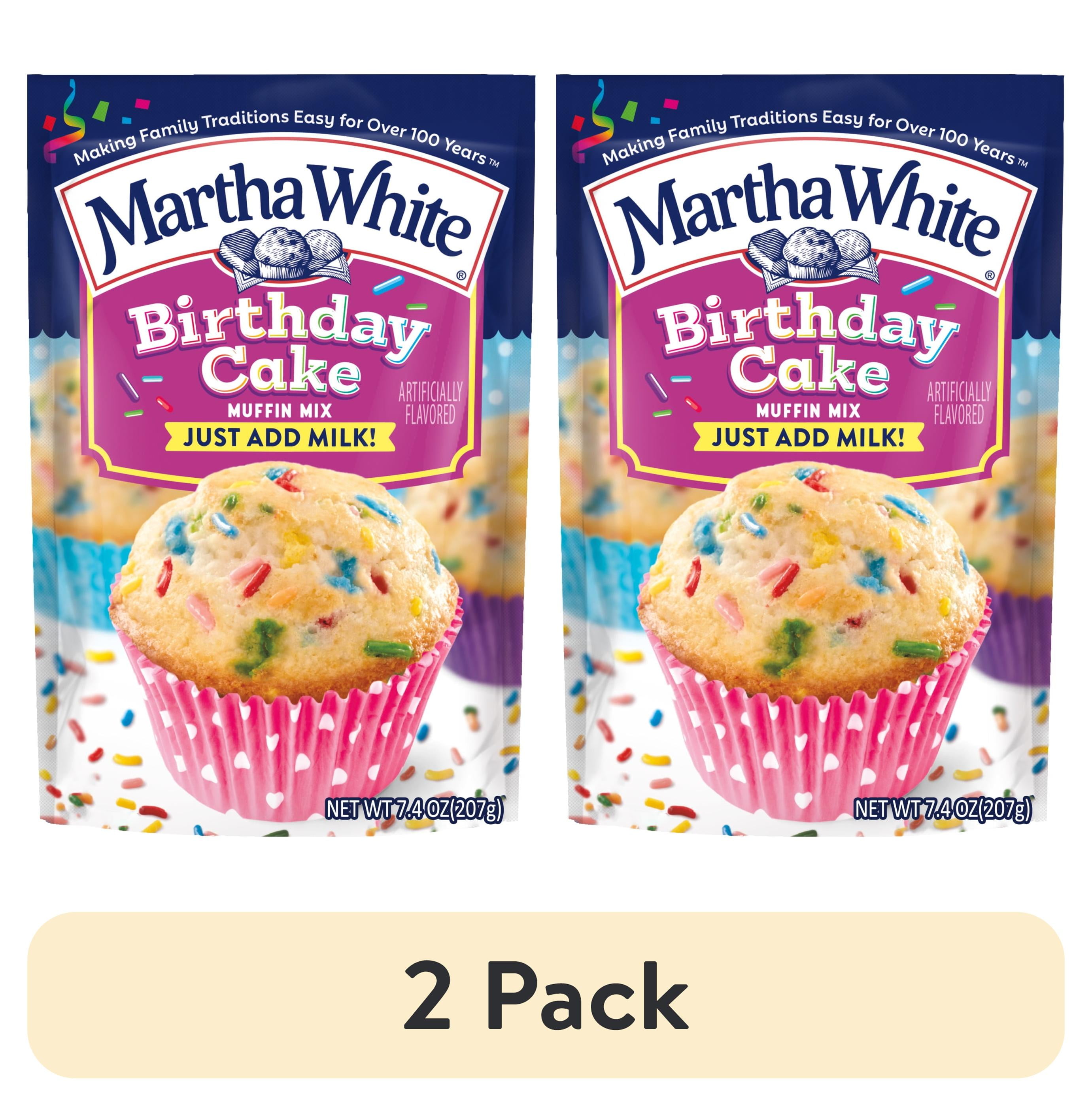(2 pack) Martha White Birthday Cake Muffin Mix, 7.4 oz Bag